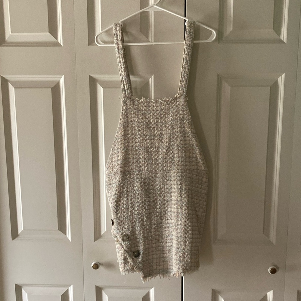 Zara TRF womens LG bib jumper dress pastel tweed